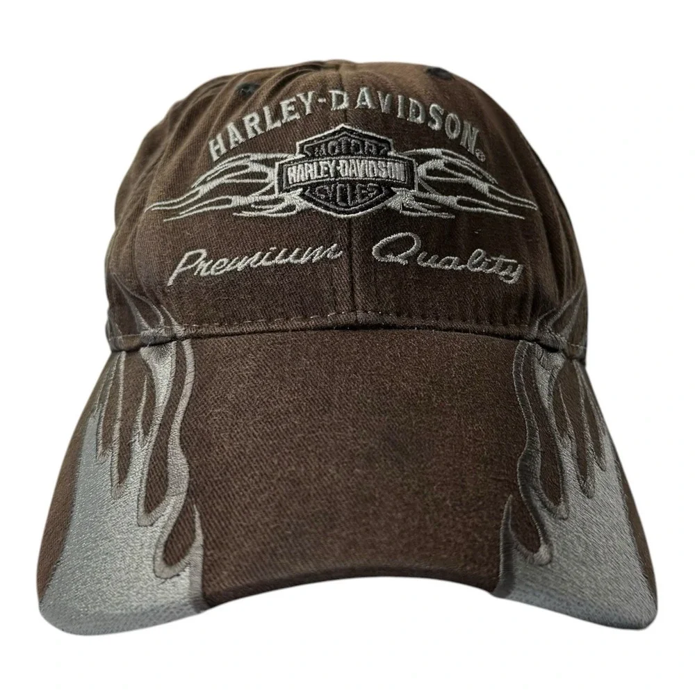 Harley Davidson Brown Flame Stretch Fit Hat Orlando Florida Embroidered